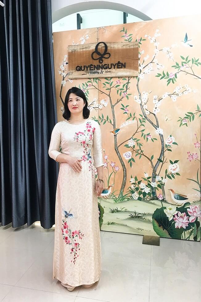 Áo dài cho mẹ thêu hoa Sakura Hạc Nhật