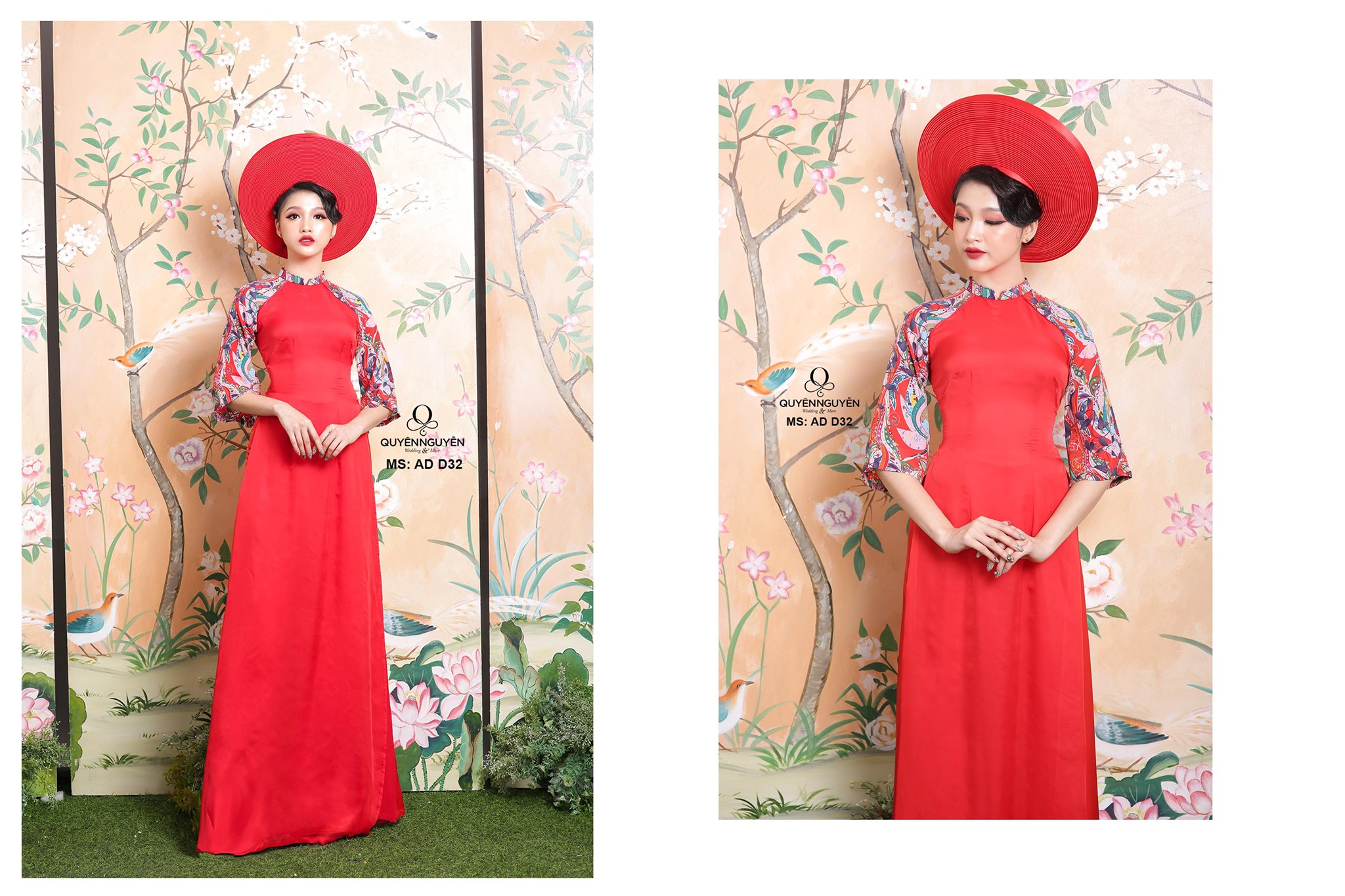 Áo dài cách tân lụa đỏ in họa tiết gấm ADD32