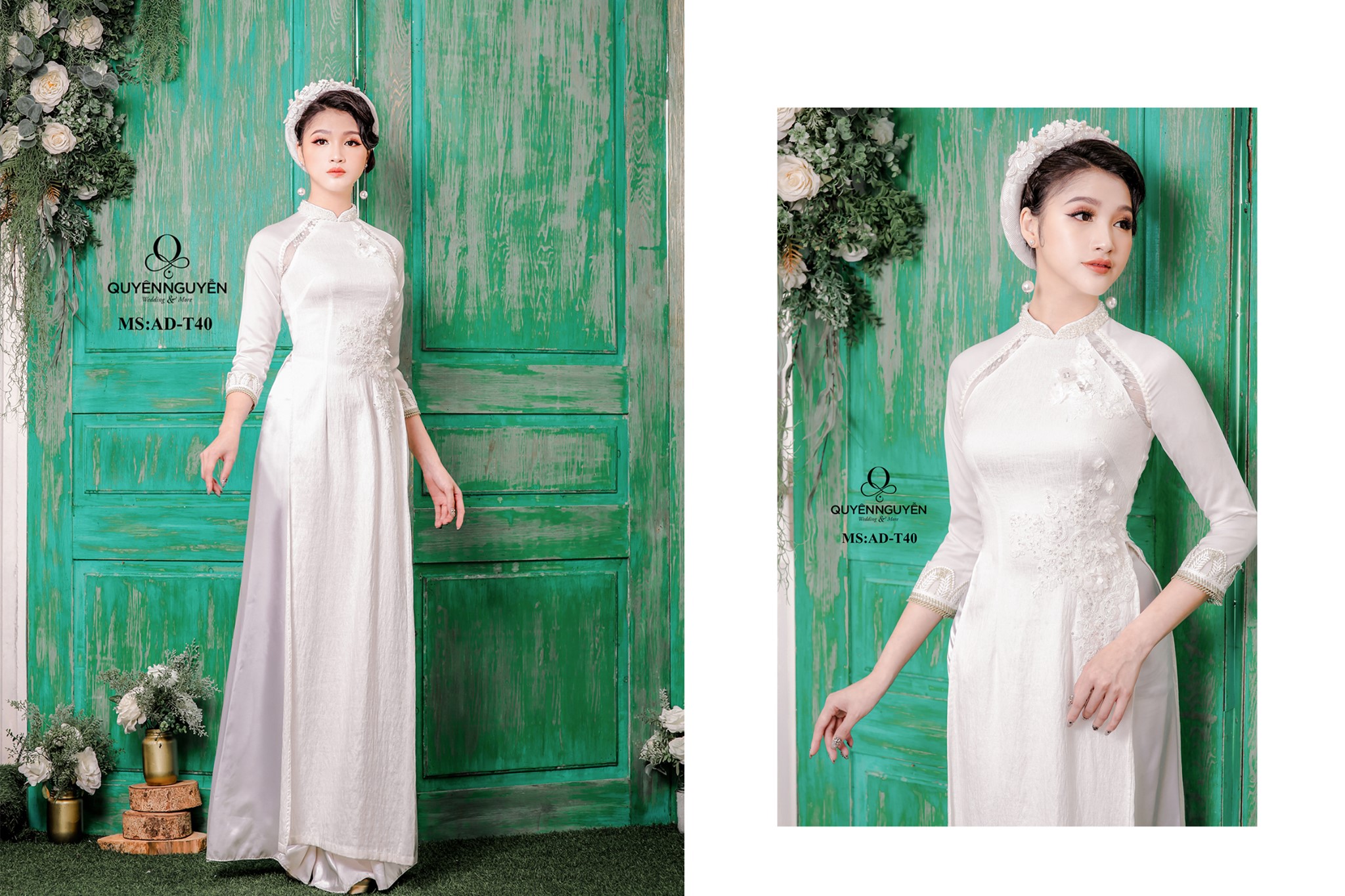 Áo dài cách tân trắng đũi thêu hoa nổi ADT40