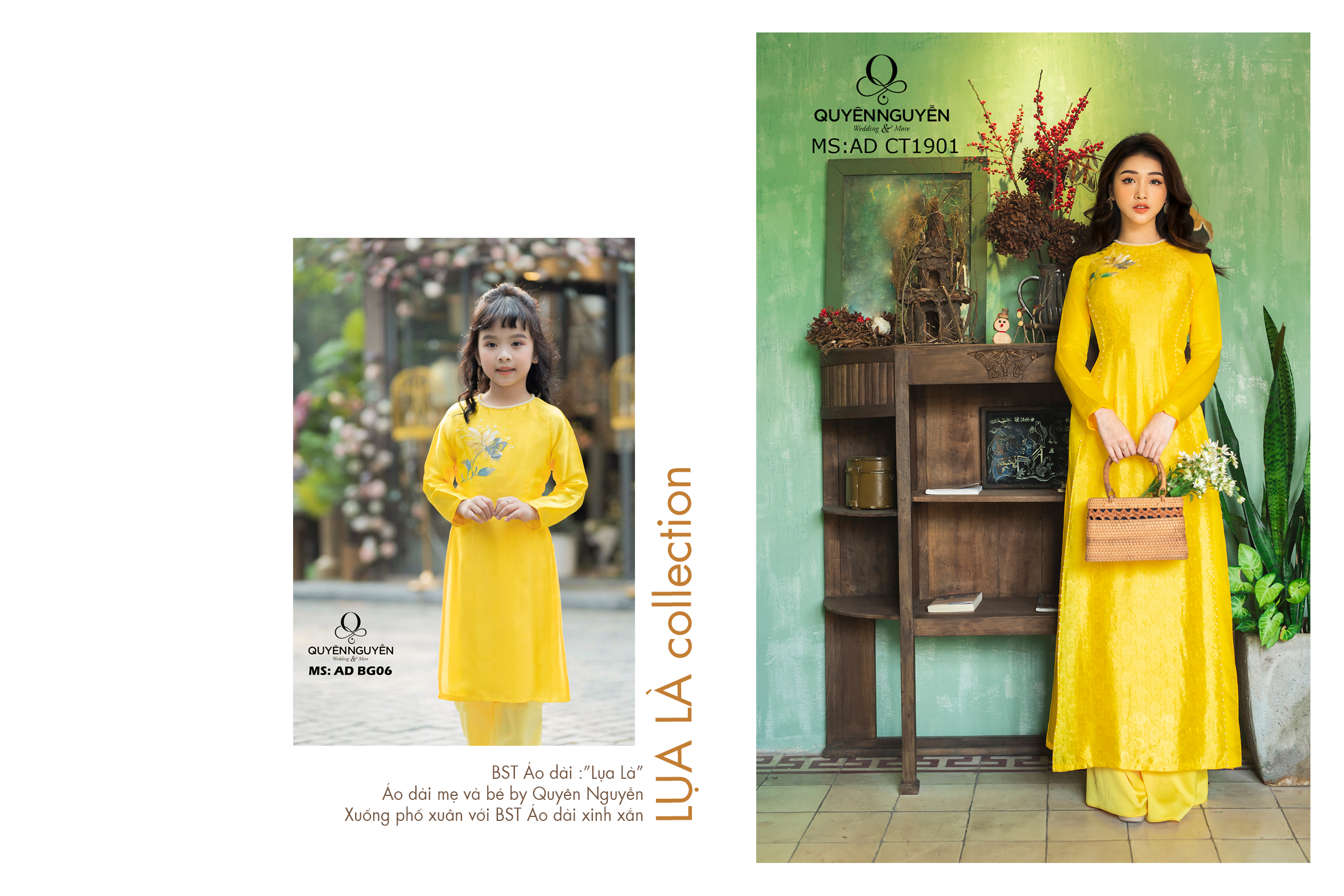 Áo dài cách tân cho mẹ và bé gái màu vàng 