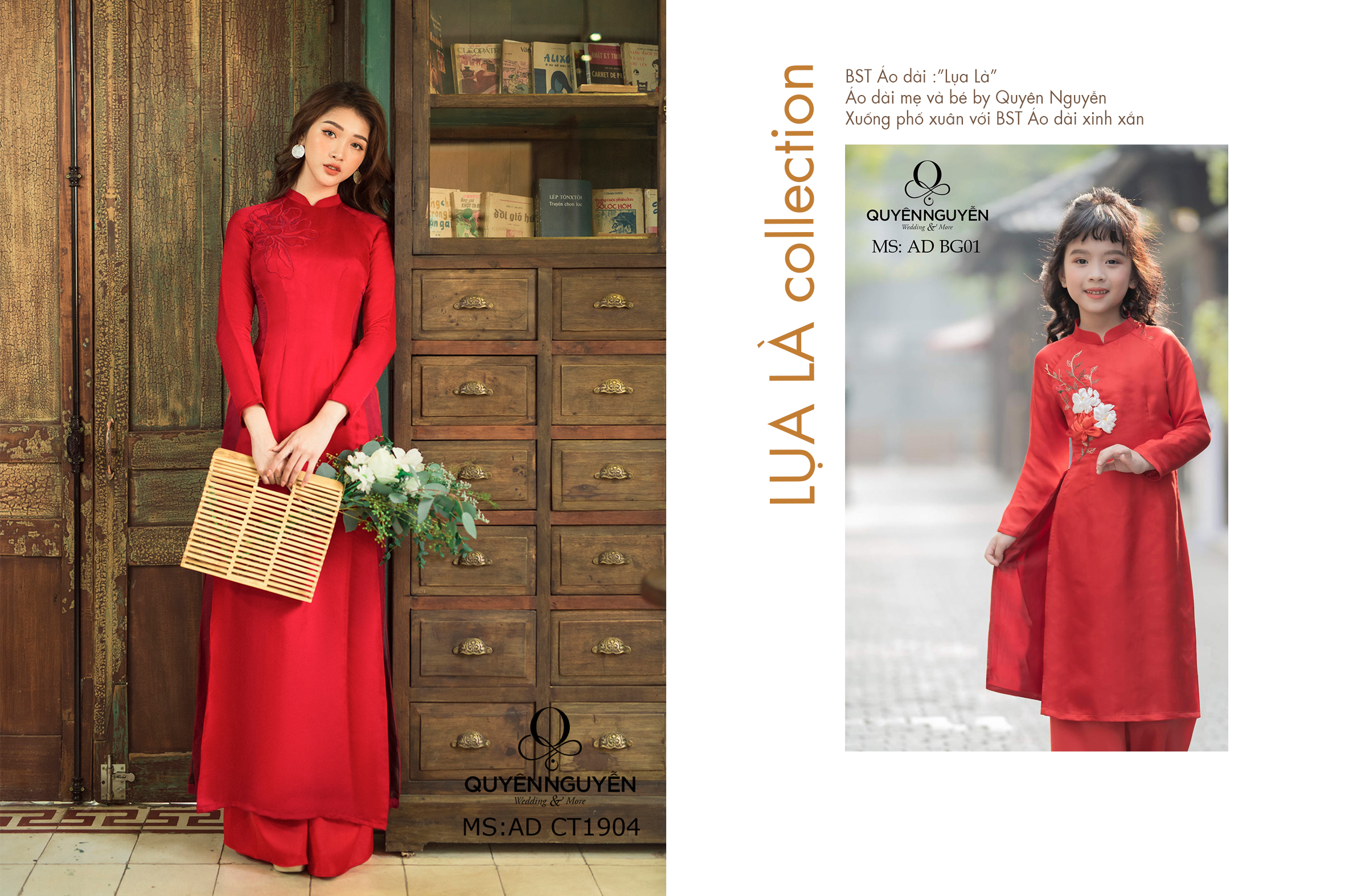 Áo dài cách tân cho mẹ và bé gái màu đỏ 