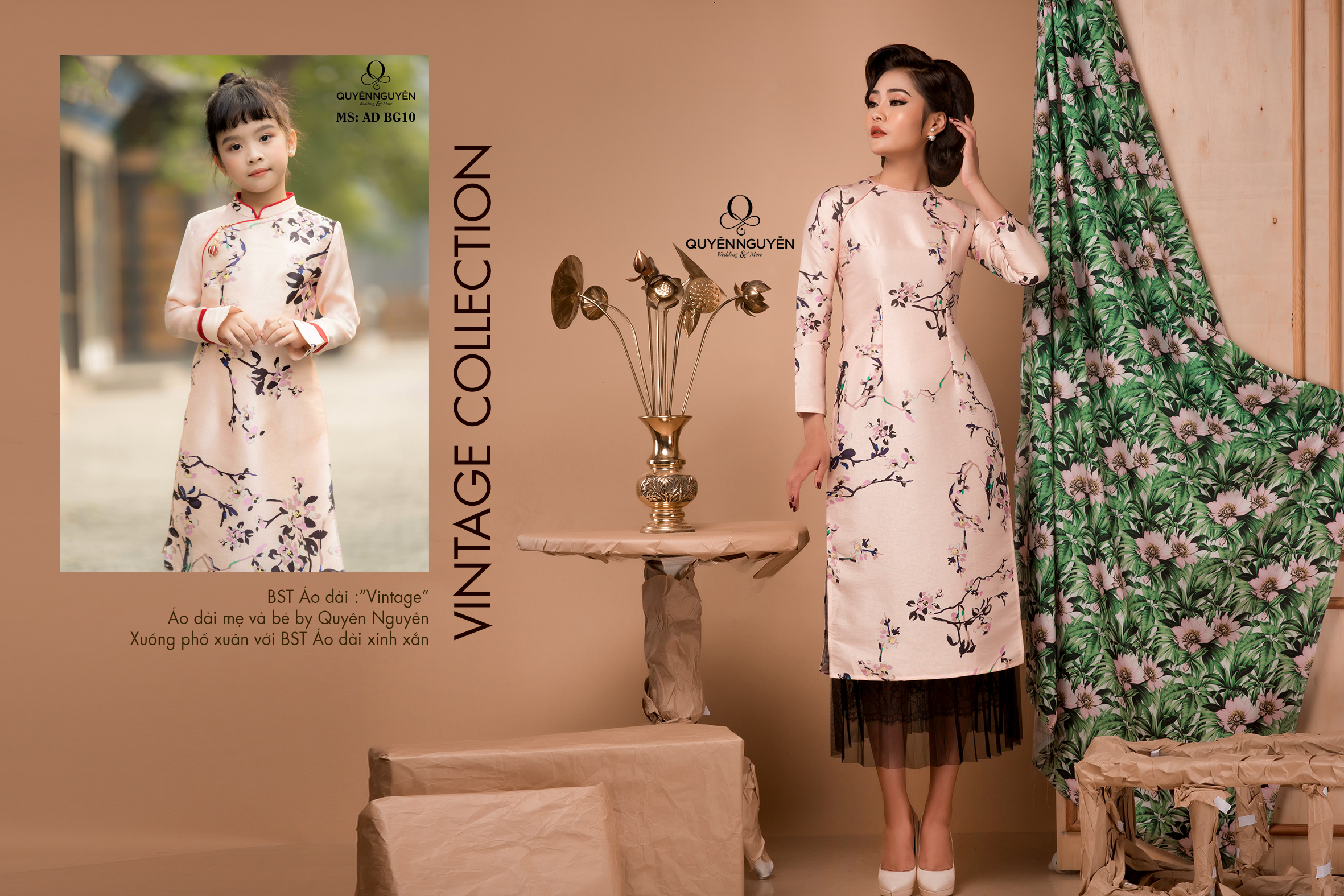 Áo dài cách tân cho mẹ và bé gái màu hồng cam