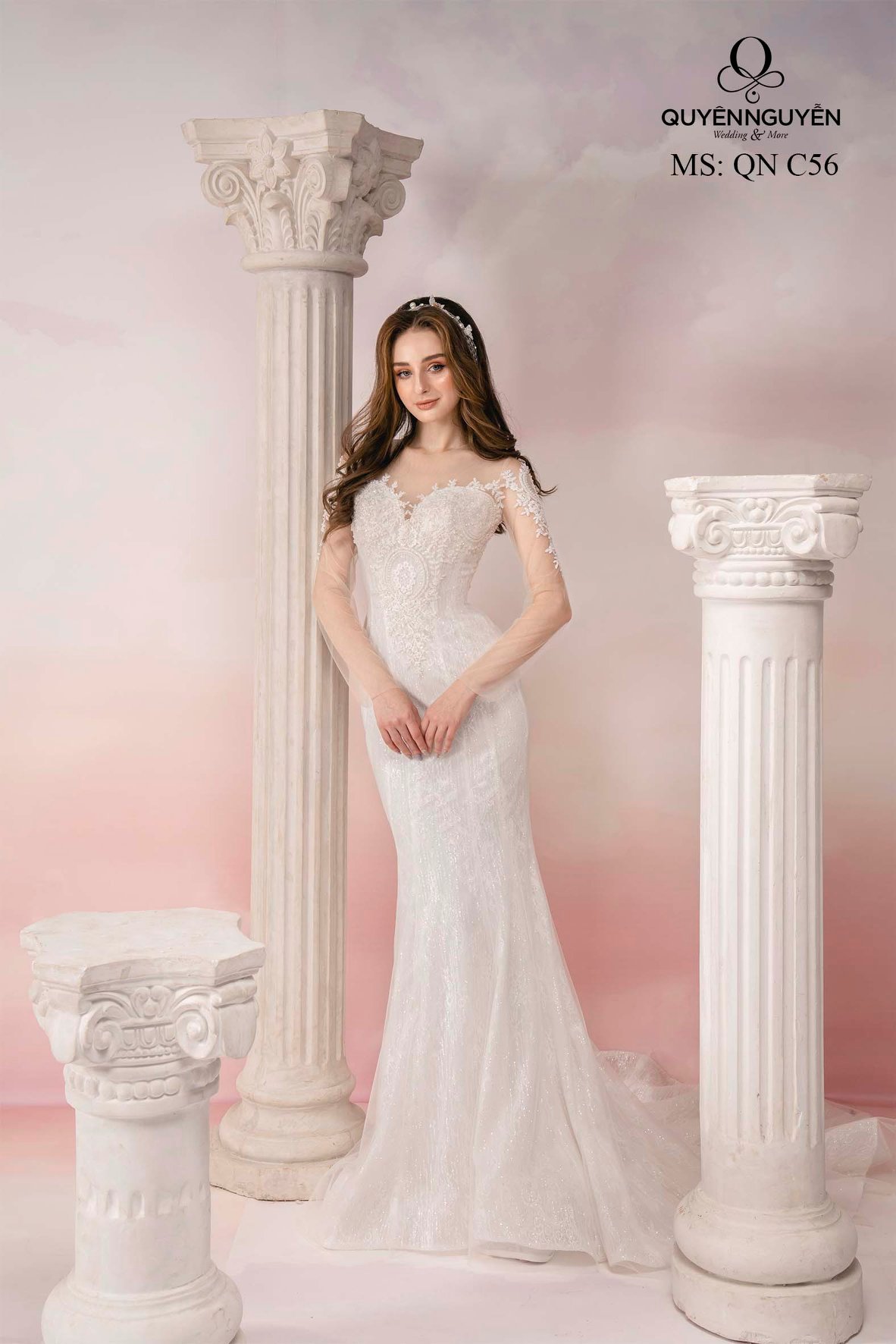 Váy cưới trơn lệch vai đính hoa trên vai suông nhẹ CDL21  MOT Bridal   For Love For Life