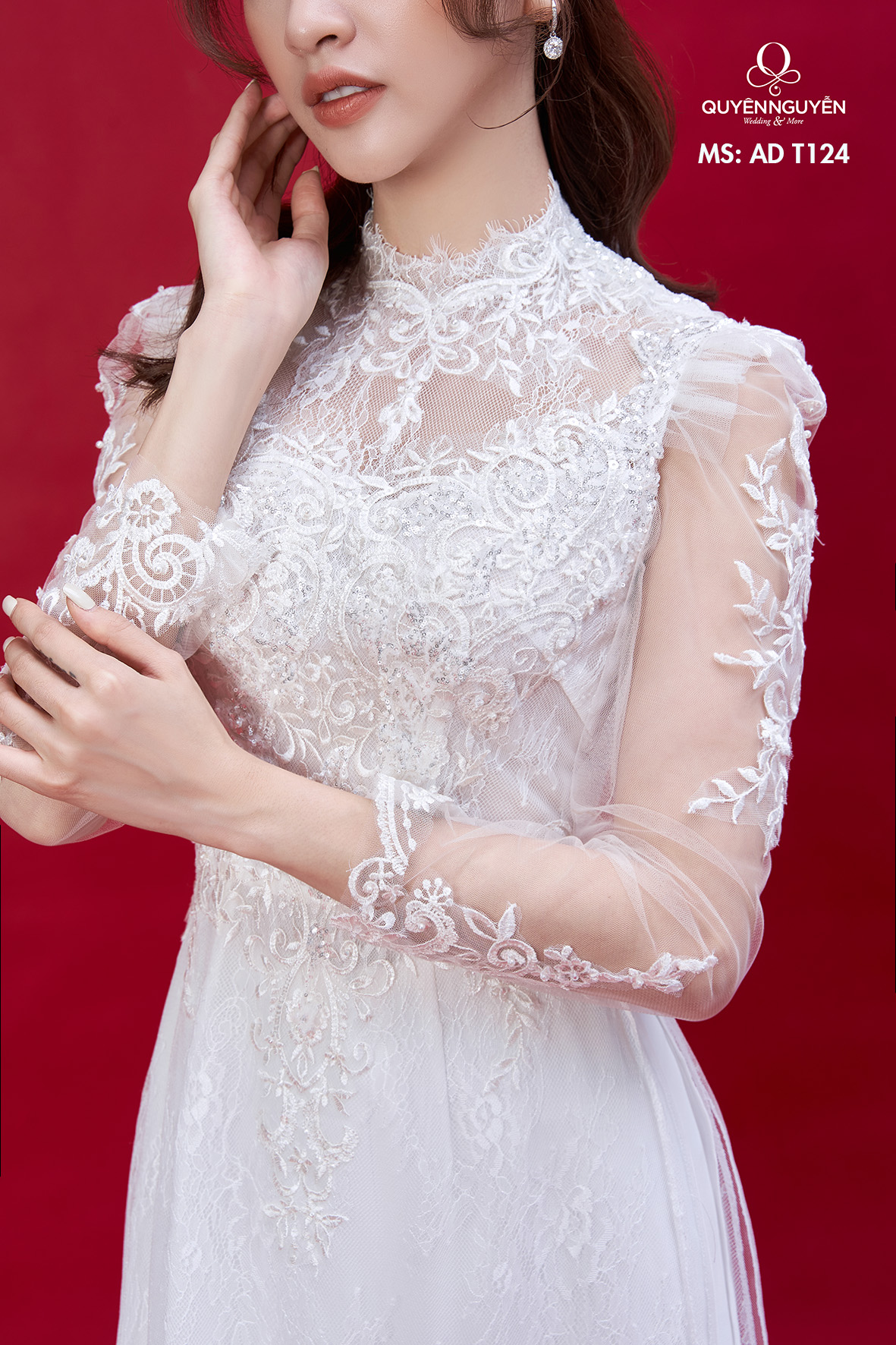 Áo Dài Ren 3d Trắng Ad T124 Quyên Nguyễn Bridal