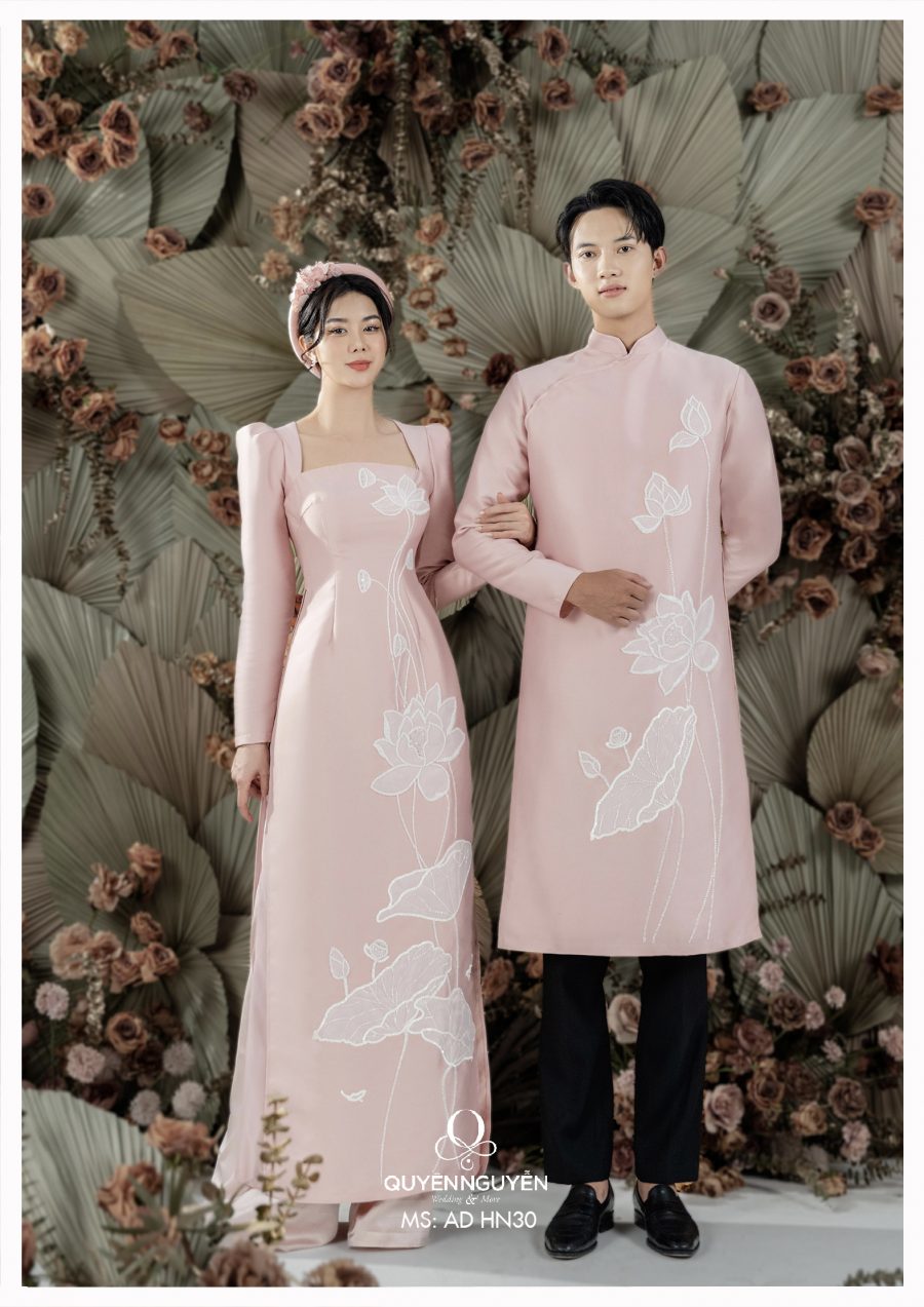 Áo dài hồng sen trắng AD HN30